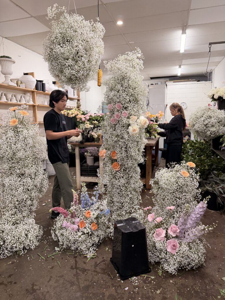 Sugar Bee Flowers studio in Coldstream getting ready for a wedding 